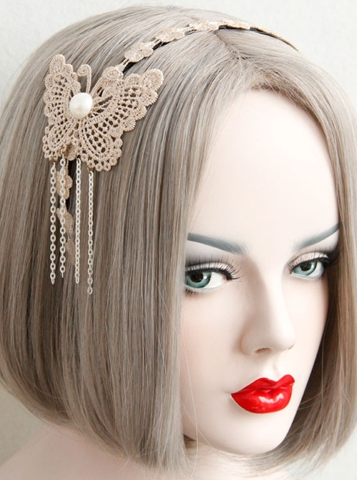 Fashion Elegant Golden Lace Butterfly Tassel Temperament Handmade Headband