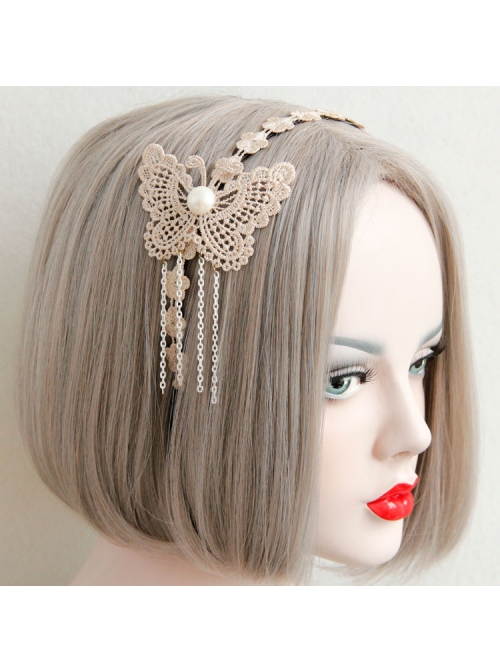 Fashion Elegant Golden Lace Butterfly Tassel Temperament Handmade Headband