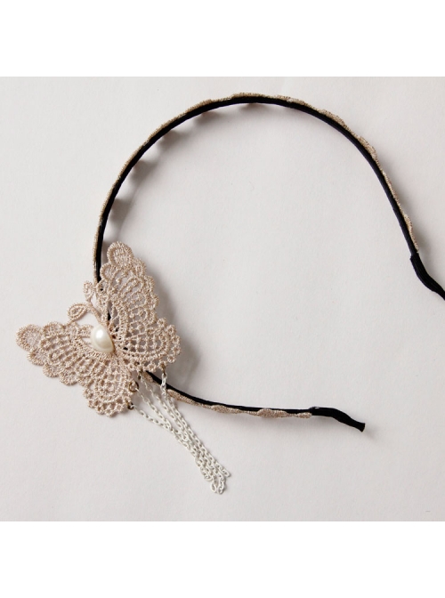 Fashion Elegant Golden Lace Butterfly Tassel Temperament Handmade Headband