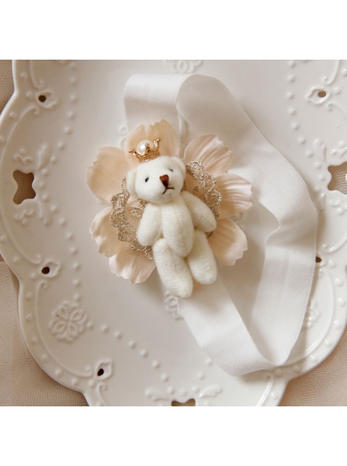 Cute Fashion White Flowers Lace Crown Bear Baby Girls Elastic Headband