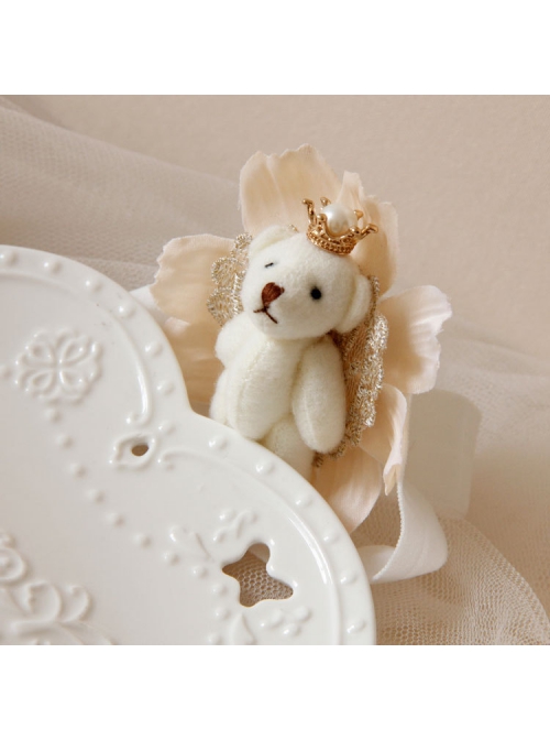 Cute Fashion White Flowers Lace Crown Bear Baby Girls Elastic Headband