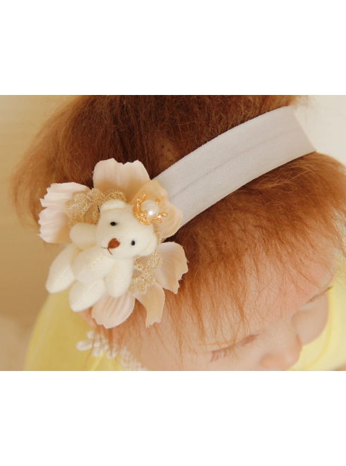 Cute Fashion White Flowers Lace Crown Bear Baby Girls Elastic Headband