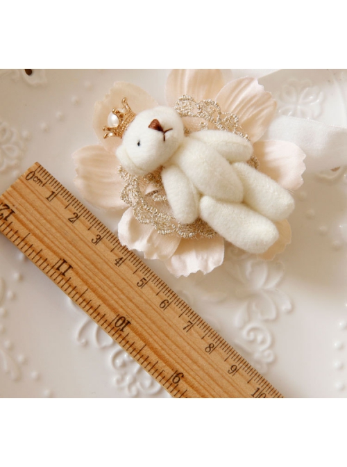 Cute Fashion White Flowers Lace Crown Bear Baby Girls Elastic Headband