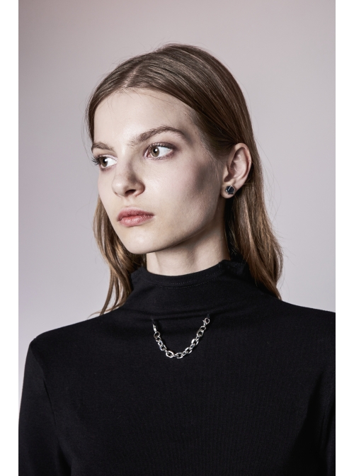 High Collar Metal Chain Pendant Long Sleeve Black Punk T-Shirt