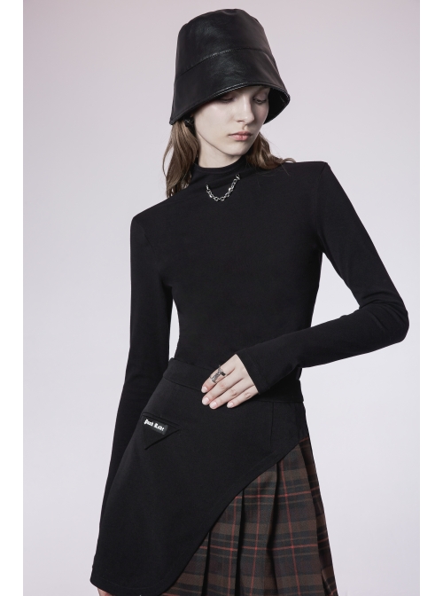 High Collar Metal Chain Pendant Long Sleeve Black Punk T-Shirt