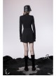 High Collar Metal Chain Pendant Long Sleeve Black Punk T-Shirt
