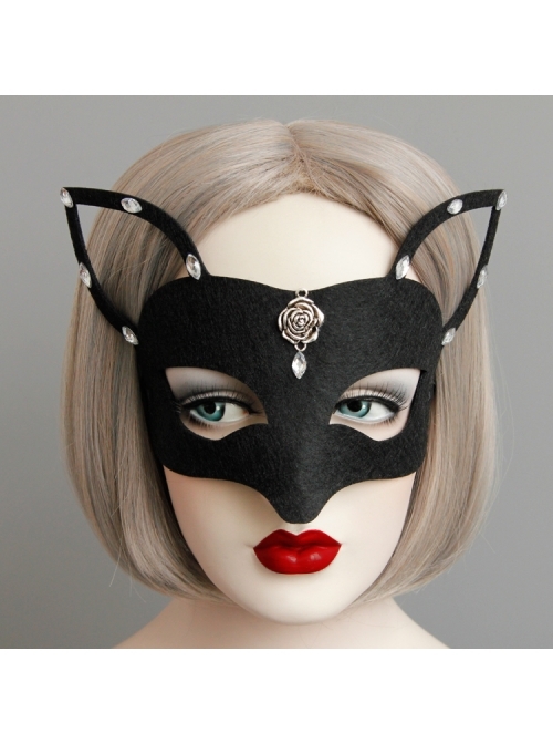 Gothic Retro Rose Halloween Christmas Black Fox Point Drill Concealer Prom Party Mask