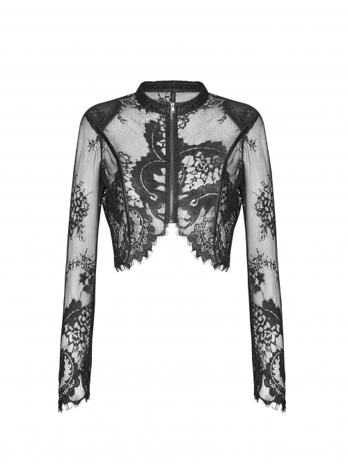 Black Gothic Shoulder Cushion Lace Embroidery Short Jacket