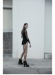 Black Gothic Shoulder Cushion Lace Embroidery Short Jacket