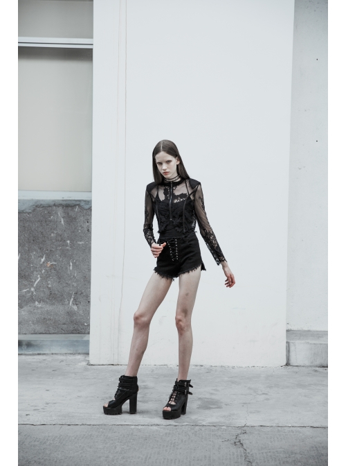 Black Gothic Shoulder Cushion Lace Embroidery Short Jacket