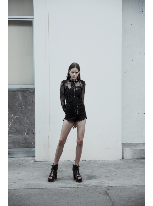 Black Gothic Shoulder Cushion Lace Embroidery Short Jacket