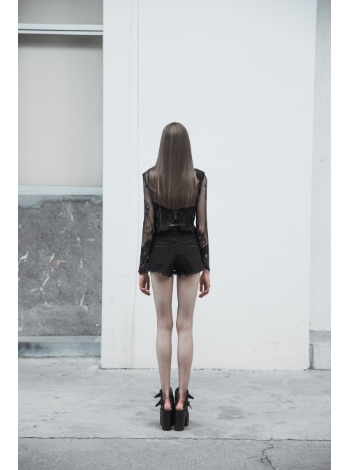 Black Gothic Shoulder Cushion Lace Embroidery Short Jacket