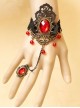 Gothic Style Retro Fashion Personality Black Lace Ruby Handmade Bracelet With Ring One Chain