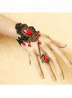 Gothic Style Retro Fashion Personality Black Lace Ruby Handmade Bracelet With Ring One Chain