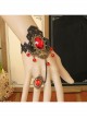 Gothic Style Retro Fashion Personality Black Lace Ruby Handmade Bracelet With Ring One Chain