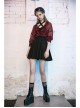 Suit Collar Long Sleeve Bandage Hem Wine Red Plaid Punk Short Blouse