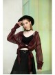 Suit Collar Long Sleeve Bandage Hem Wine Red Plaid Punk Short Blouse