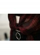 Suit Collar Long Sleeve Bandage Hem Wine Red Plaid Punk Short Blouse