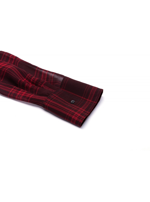 Suit Collar Long Sleeve Bandage Hem Wine Red Plaid Punk Short Blouse