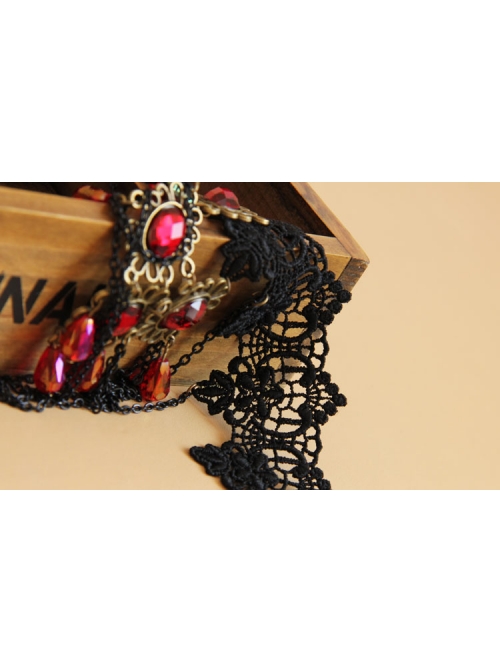 Bride Gothic Vampire Exaggerated Black Lace Ruby Fashion Choker