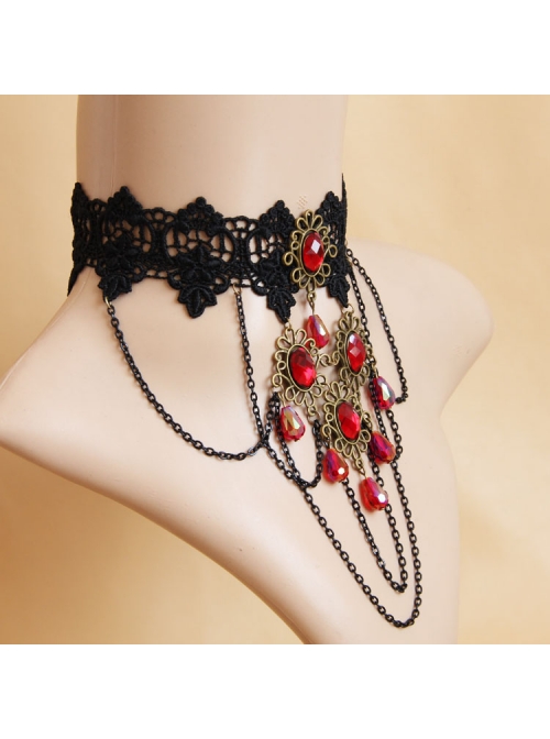 Bride Gothic Vampire Exaggerated Black Lace Ruby Fashion Choker