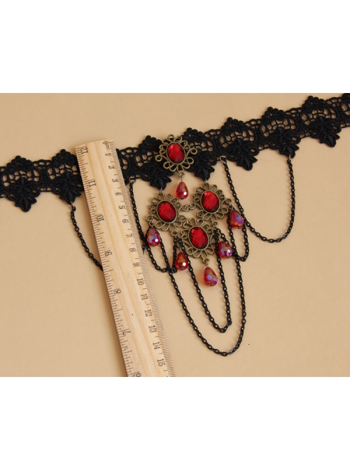 Bride Gothic Vampire Exaggerated Black Lace Ruby Fashion Choker