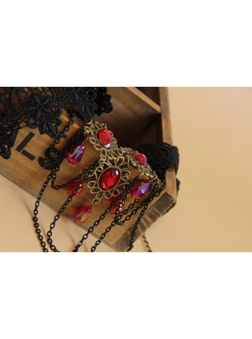Bride Gothic Vampire Exaggerated Black Lace Ruby Fashion Choker