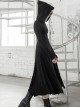 Front Oblique Zipper Pointed Hood Long Sleeve Split Hem Black Gothic Coat