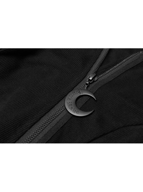 Front Oblique Zipper Pointed Hood Long Sleeve Split Hem Black Gothic Coat