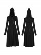 Front Oblique Zipper Pointed Hood Long Sleeve Split Hem Black Gothic Coat