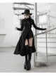 Front Oblique Zipper Pointed Hood Long Sleeve Split Hem Black Gothic Coat
