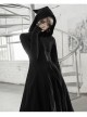 Front Oblique Zipper Pointed Hood Long Sleeve Split Hem Black Gothic Coat