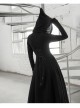 Front Oblique Zipper Pointed Hood Long Sleeve Split Hem Black Gothic Coat