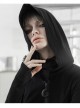 Front Oblique Zipper Pointed Hood Long Sleeve Split Hem Black Gothic Coat