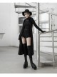 Front Oblique Zipper Pointed Hood Long Sleeve Split Hem Black Gothic Coat