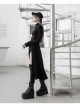 Front Oblique Zipper Pointed Hood Long Sleeve Split Hem Black Gothic Coat