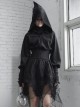 Sharp-Angle Wizard Hat Front Hairball Metal Moon Pendant Black Gothic Embroidery Coat