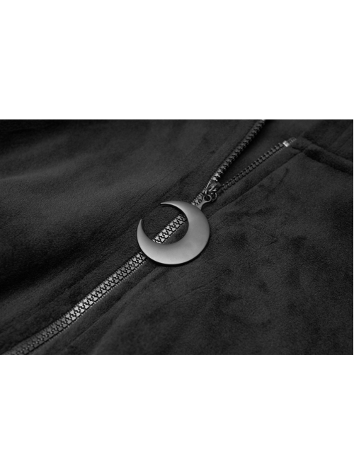 Sharp-Angle Wizard Hat Front Hairball Metal Moon Pendant Black Gothic Embroidery Coat