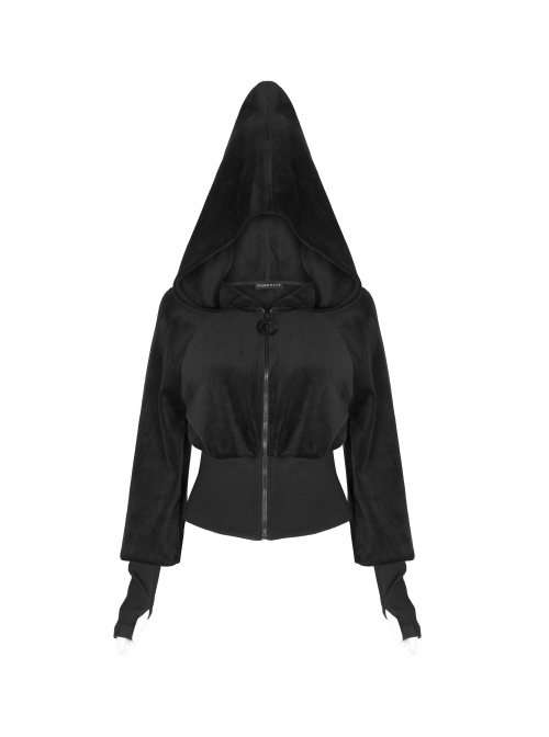 Sharp-Angle Wizard Hat Front Hairball Metal Moon Pendant Black Gothic Embroidery Coat