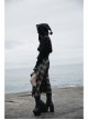 Sharp-Angle Wizard Hat Front Hairball Metal Moon Pendant Black Gothic Embroidery Coat