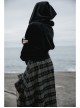Sharp-Angle Wizard Hat Front Hairball Metal Moon Pendant Black Gothic Embroidery Coat