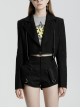 Fake Two-Piece Metal Zipper Decoration Waist Buckle Back Embroidery Black Punk Short Coat