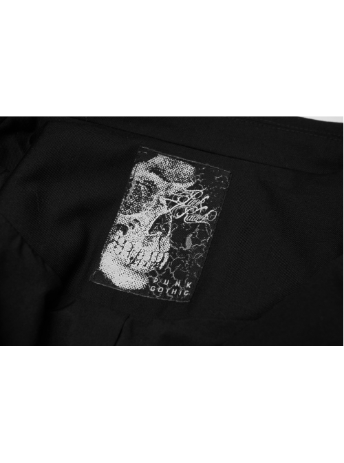 Fake Two-Piece Metal Zipper Decoration Waist Buckle Back Embroidery Black Punk Short Coat