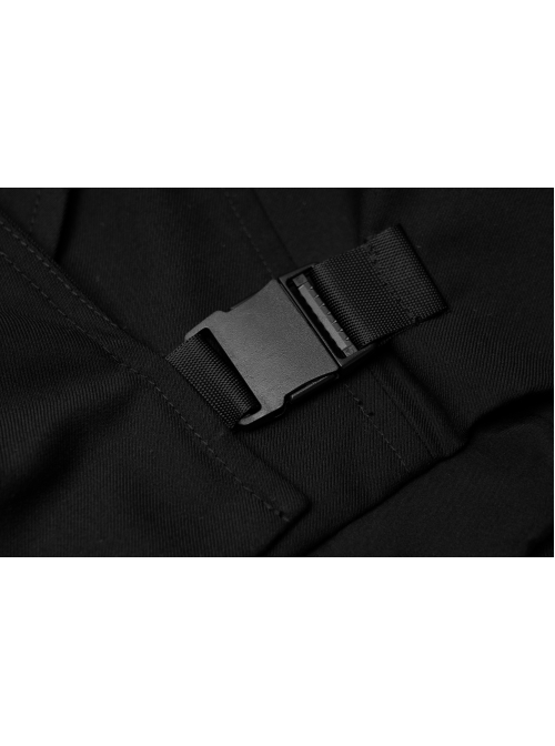 Fake Two-Piece Metal Zipper Decoration Waist Buckle Back Embroidery Black Punk Short Coat