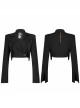 Fake Two-Piece Metal Zipper Decoration Waist Buckle Back Embroidery Black Punk Short Coat