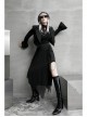 Fake Two-Piece Metal Zipper Decoration Waist Buckle Back Embroidery Black Punk Short Coat
