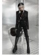 Fake Two-Piece Metal Zipper Decoration Waist Buckle Back Embroidery Black Punk Short Coat