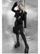 Fake Two-Piece Metal Zipper Decoration Waist Buckle Back Embroidery Black Punk Short Coat