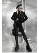 Fake Two-Piece Metal Zipper Decoration Waist Buckle Back Embroidery Black Punk Short Coat