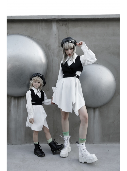 Asymmetric Unilateral Lapel Waist Hollow-Out Metal Buckle Waist Loop Black Punk Waistcoat